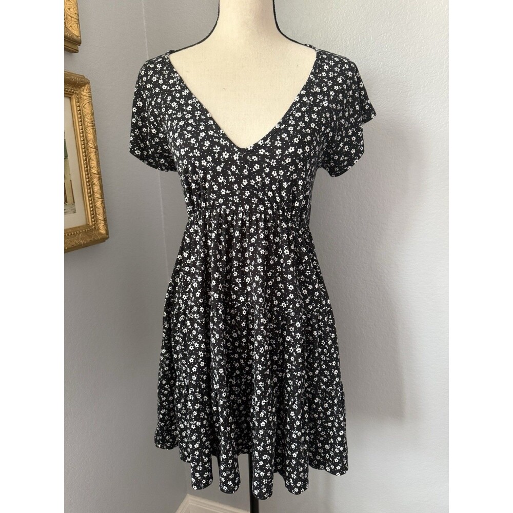 Urban Outfitters Floral Babydoll Dress Small Black White Mini Cottagecore